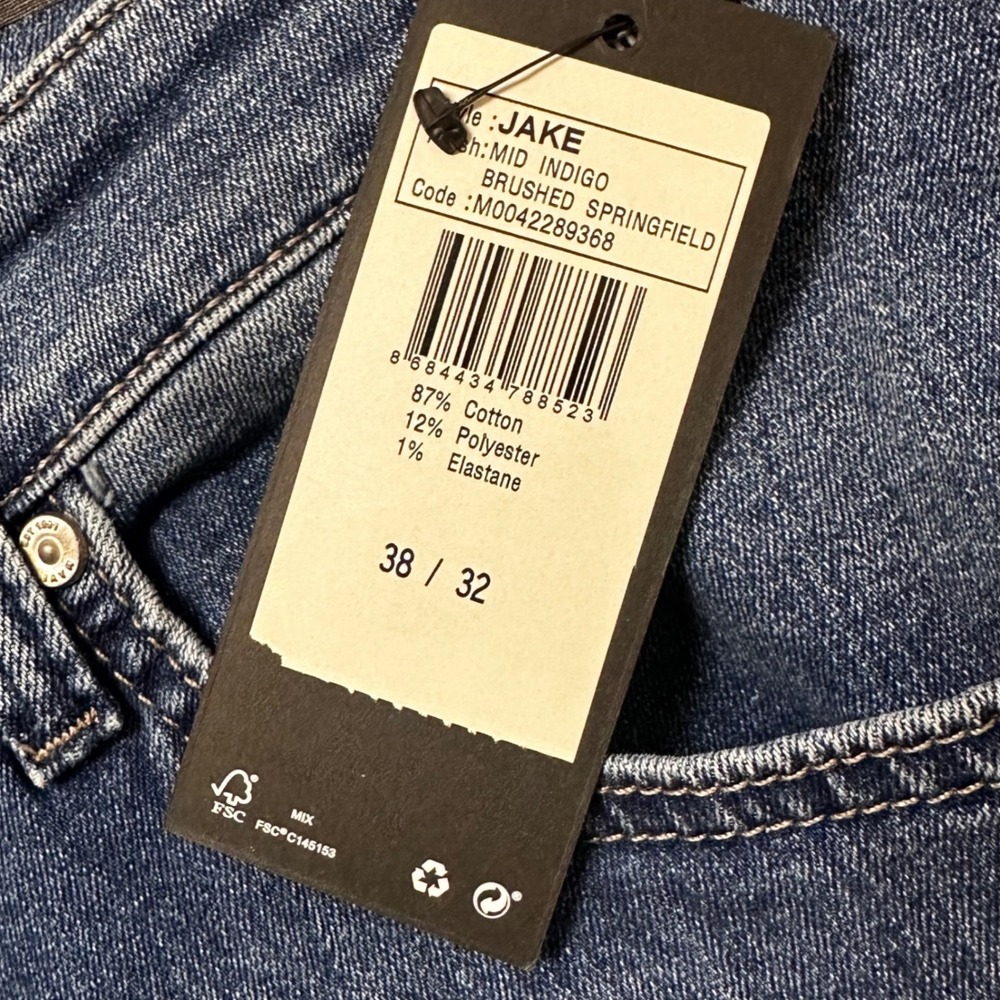 Mavi Jake Slim Leg Jeans Mens 38x32 Mid Indigo Brushed Springfield NWT - Picture 4 of 8